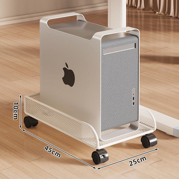 Mobiler Desktop-CPU-Turmständer mit Mesh-Seitenwänden, Holzsockel und arretierbaren Rollen