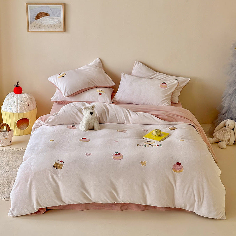 Bettwäsche-Set mit bestickten Cupcake-Motiven und weicher Baumwollmischung