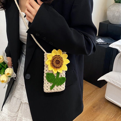 Blumige gehäkelte Handy-Tasche