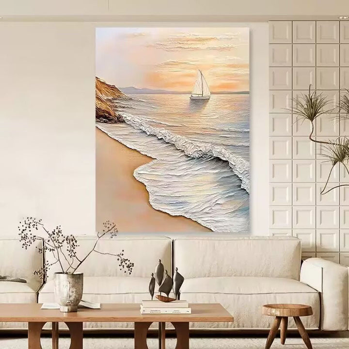 3D Texturiertes Küstenwellen-Leinwandkunstwerk