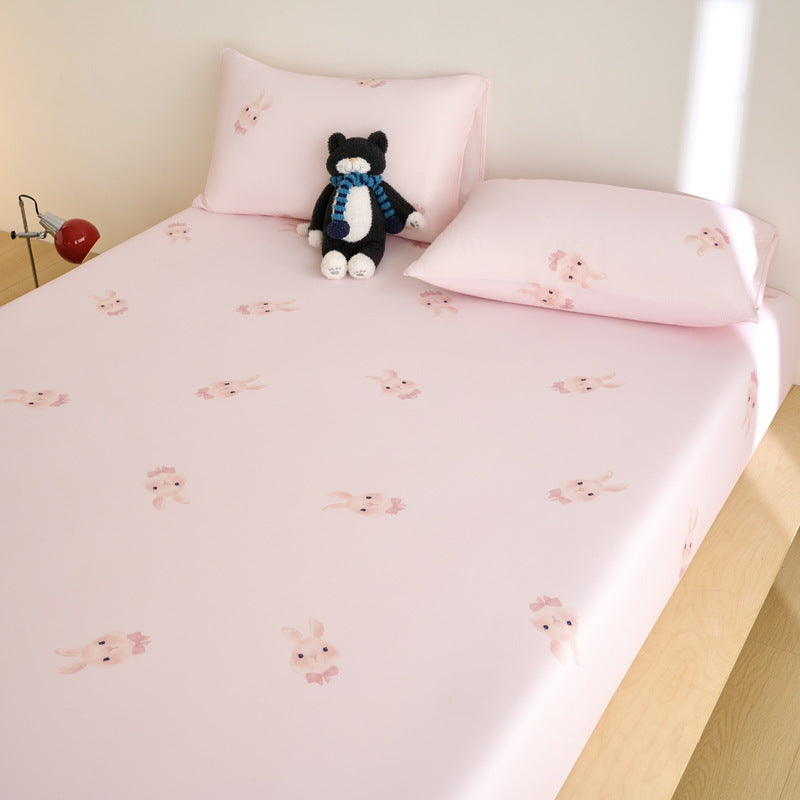 Spannbettlaken- und Kissenbezug-Set für Kinder aus weichem Baumwoll-Jersey mit Karomuster und Teddy-Print