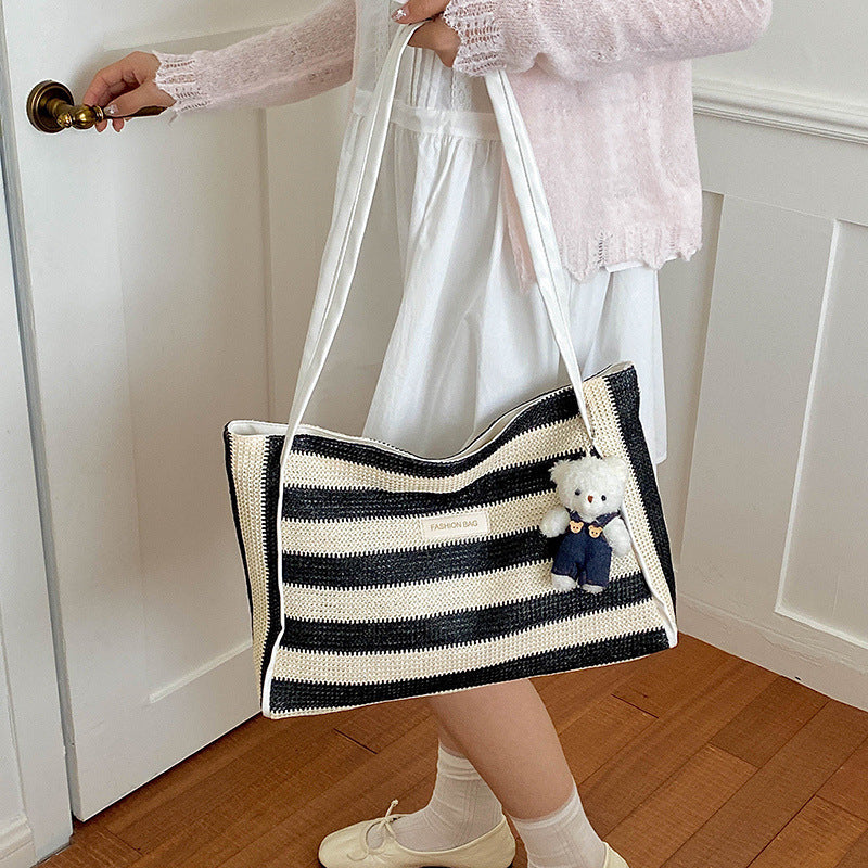 Gestreifter Häkelstrand-Tote-Bag