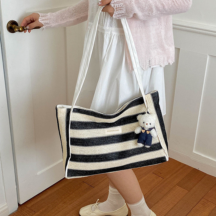 Gestreifter Häkelstrand-Tote-Bag