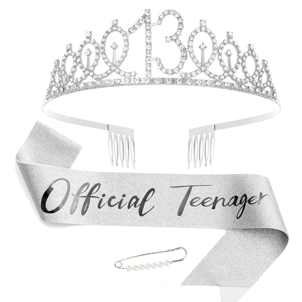 Damen Kristallverzierte Geburtstagskrone mit personalisiertem Sash Karnz