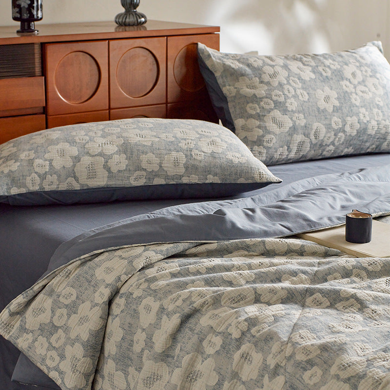Baumwoll-Leinen Wendebettwäsche-Set mit gewebtem Blumenjacquard
