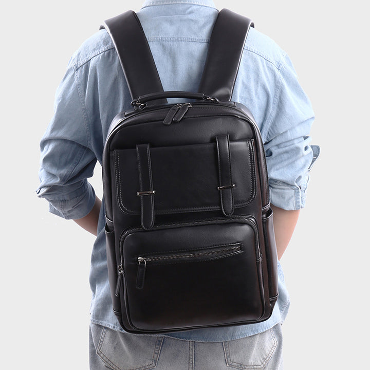 Stylischer Mehrfachfächer-Leder-Rucksack Karnz