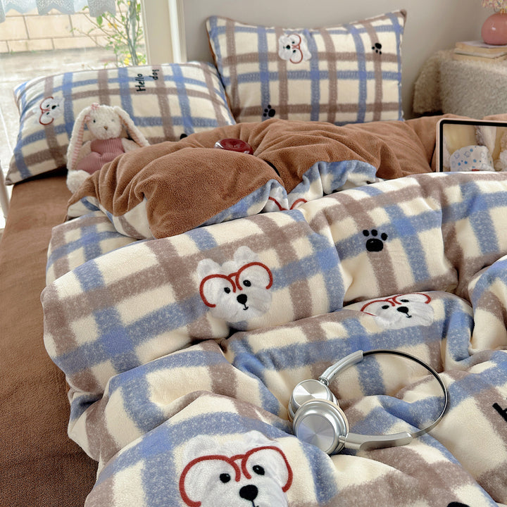 Ultra-Plüsch Teddy-Motiv Mikrofleece Komfortdecke mit gestepptem Loft