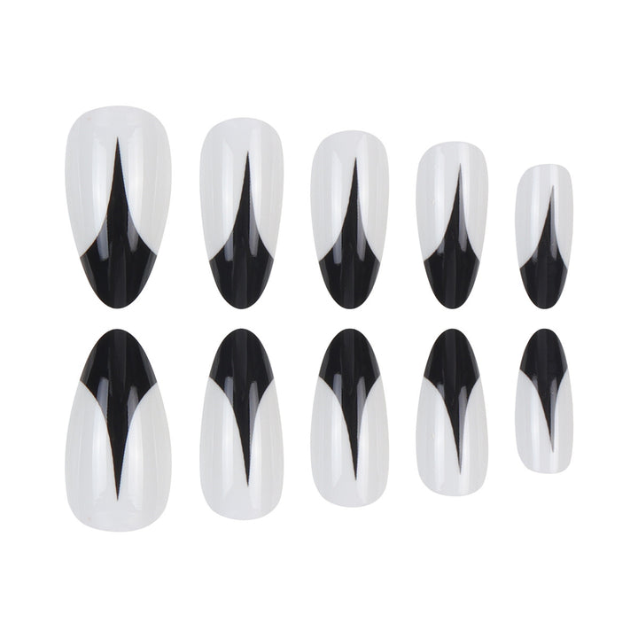Trendy Stiletto Künstliche Nägel mit Künstlerischem Schwarz und Weiß Design Karnz