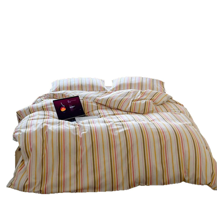 Gestreiftes Baumwoll-Percale Bettwäsche-Set mit Kissenbezügen