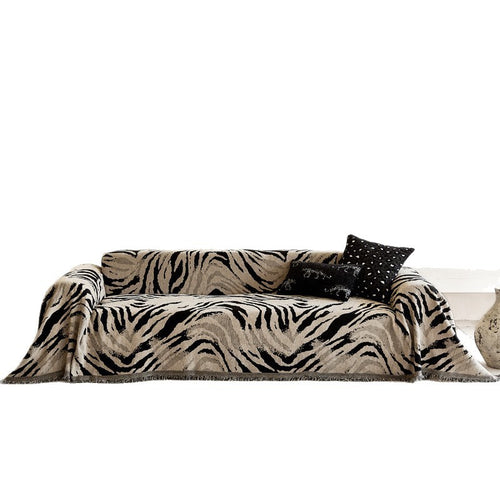 Fringed Tribal Jacquard Sofa Throw Blanket with Reversible Woven Cotton-Linen Blend