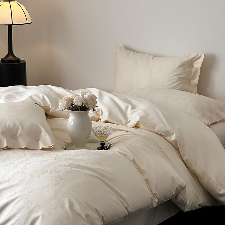 Premium-Bettbezug-Set aus Baumwollsatin mit tonalem Blumenjacquard und Knopfverschluss