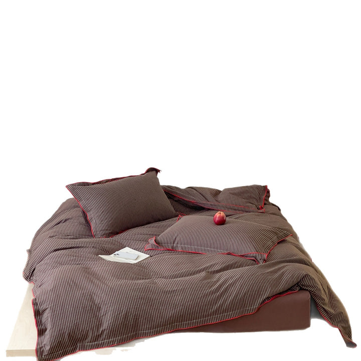 Premium-Bettbezug-Set aus Baumwoll-Satin mit feinen Nadelstreifen und kontrastierender Paspel
