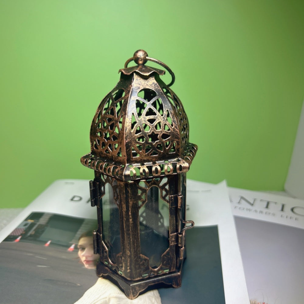 Verschnörkelte marokkanische Buntglas-Metall-Teelichtlaterne Karnz
