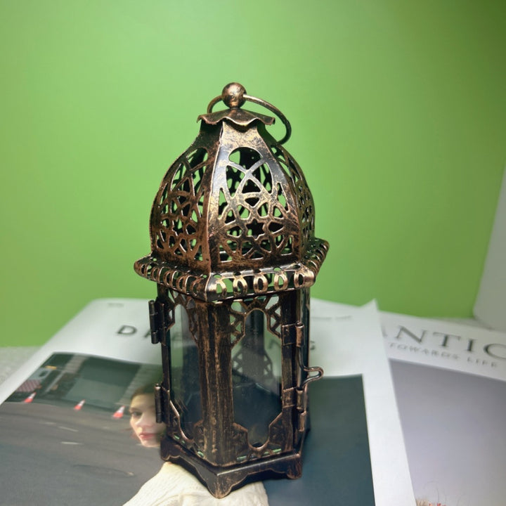 Verschnörkelte marokkanische Buntglas-Metall-Teelichtlaterne Karnz