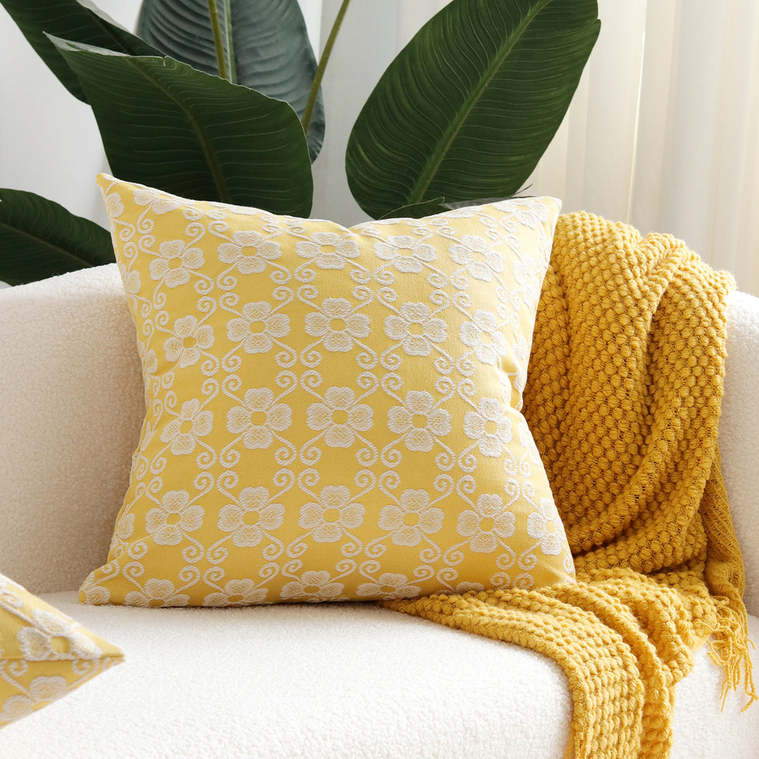 Quadratisches besticktes florales Jacquard-Dekorationskissenbezug