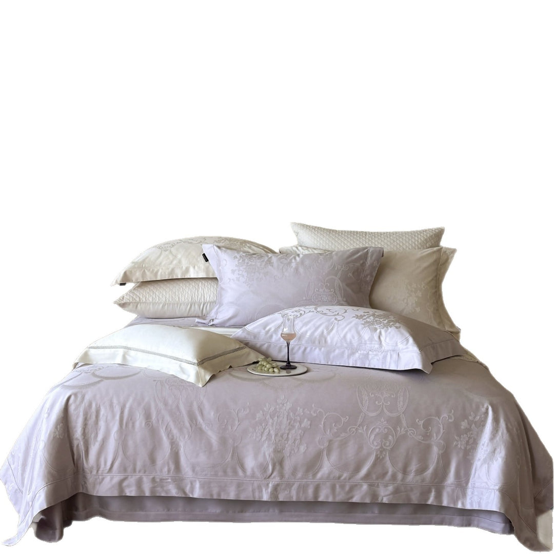 Premium Jacquard Damask Bettwäsche Ensemble mit gequilteten Euro Kissen