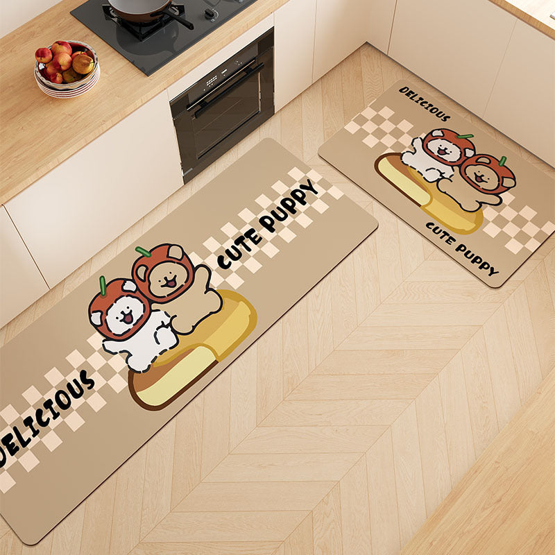 Cartoon Puppy Anti-Fatigue Kitchen Mat Set with Non-Slip Backing