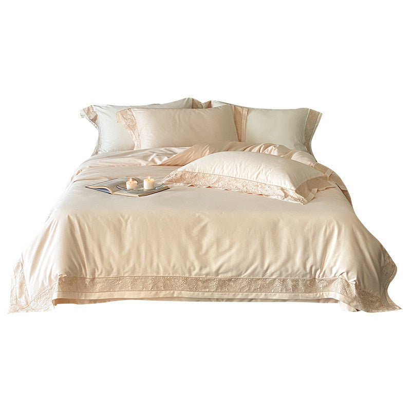 Luxus Baumwoll-Satin Bettbezug Set mit Spitzenbesatz Säumer & Dekokissenbezüge