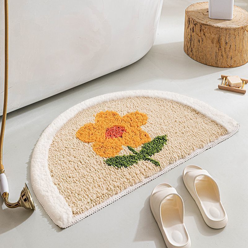 Half-Moon Tufted Floral Bath Rug Mat with Non-Slip Back