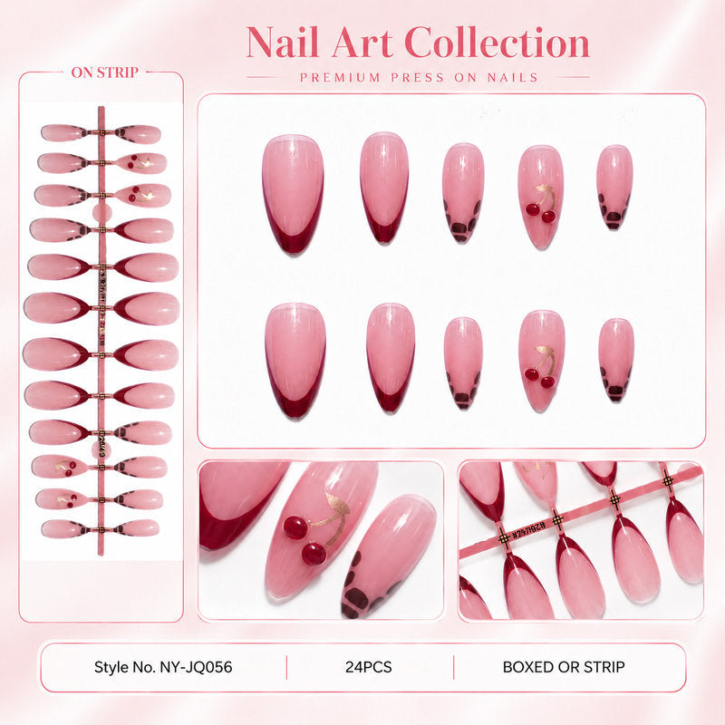 Elegante Kunstnägel mit Kirschdesign Karnz