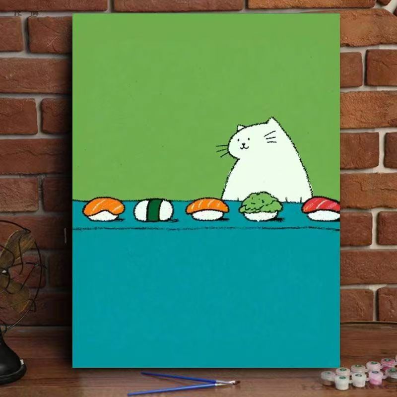 Verspielte Katze gießende Pflanzen Leinwandkunst Karnz