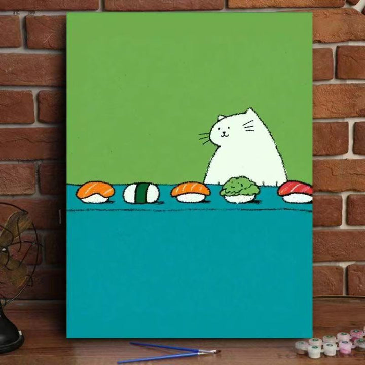 Verspielte Katze gießende Pflanzen Leinwandkunst Karnz