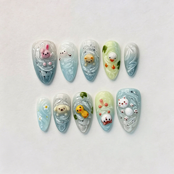 Verspielt 3D Tier-Themen Press-On Nagelkunst