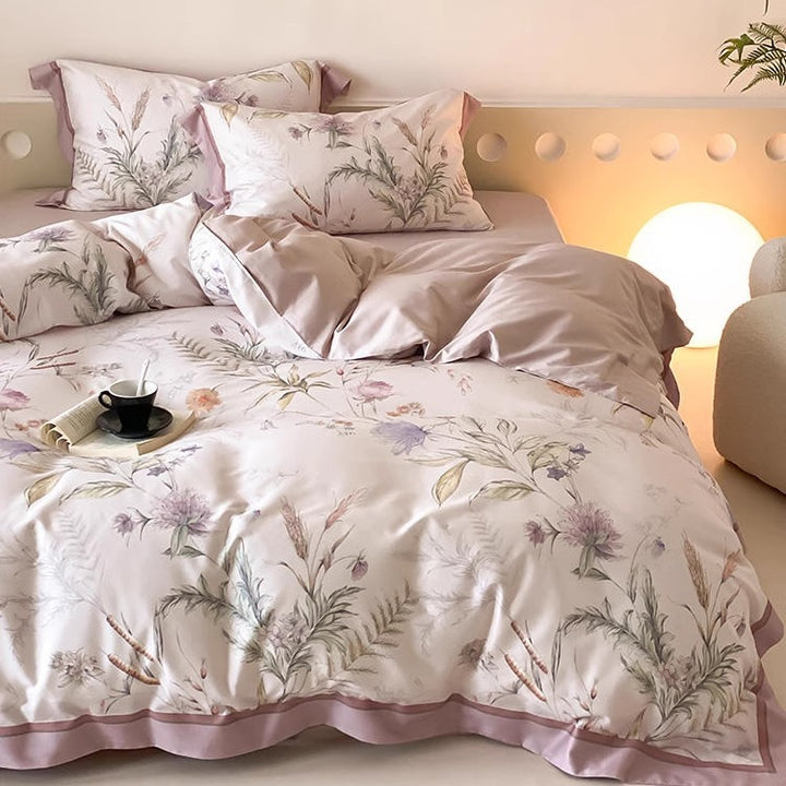 Florales Wendebettwäsche-Set mit Baumwollsatin-Gefühl & Oxford-Kissenbezügen