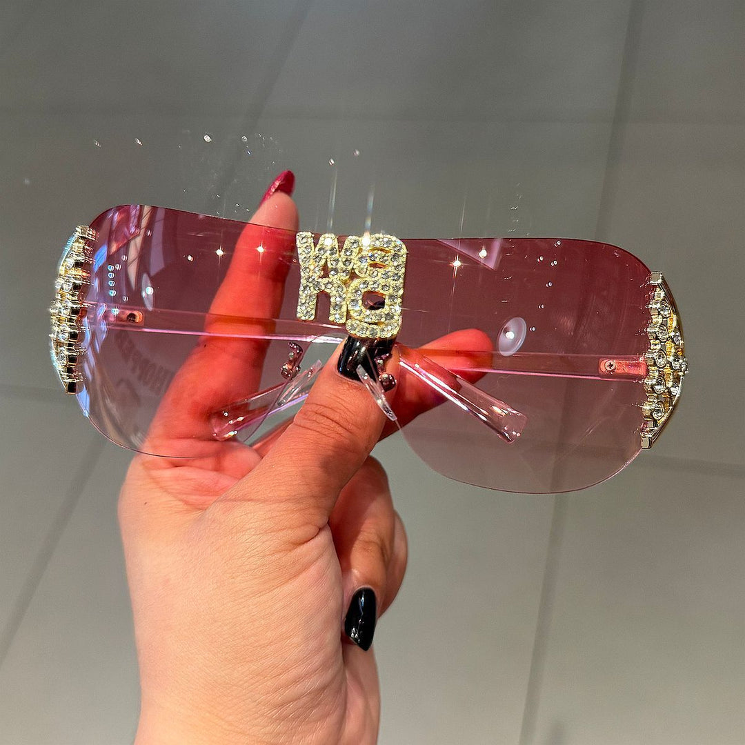 Damen modische Oversized-Sonnenbrille mit Strass-Applikationen Karnz