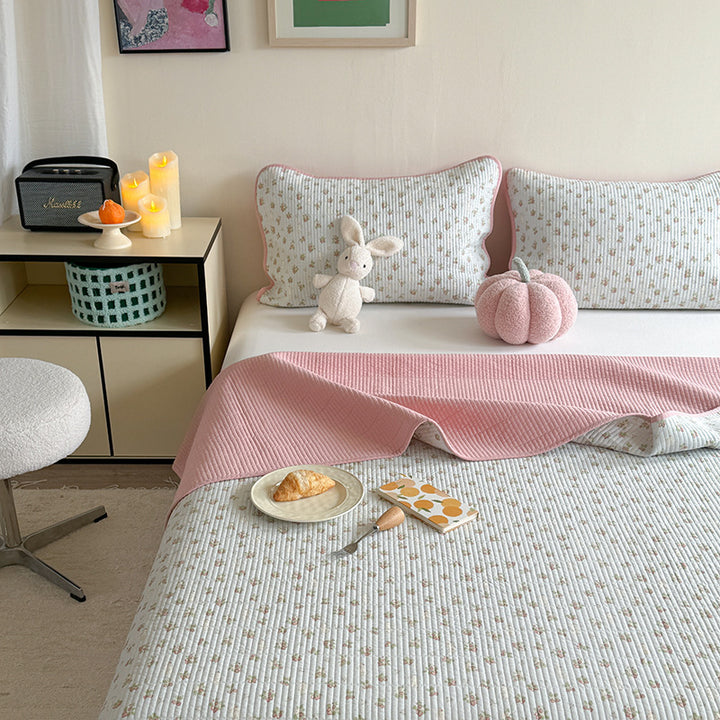 Gepolstertes Baumwollbettüberwurf-Set mit Teddy-Bär-Streifenmuster und umkehrbarem Design