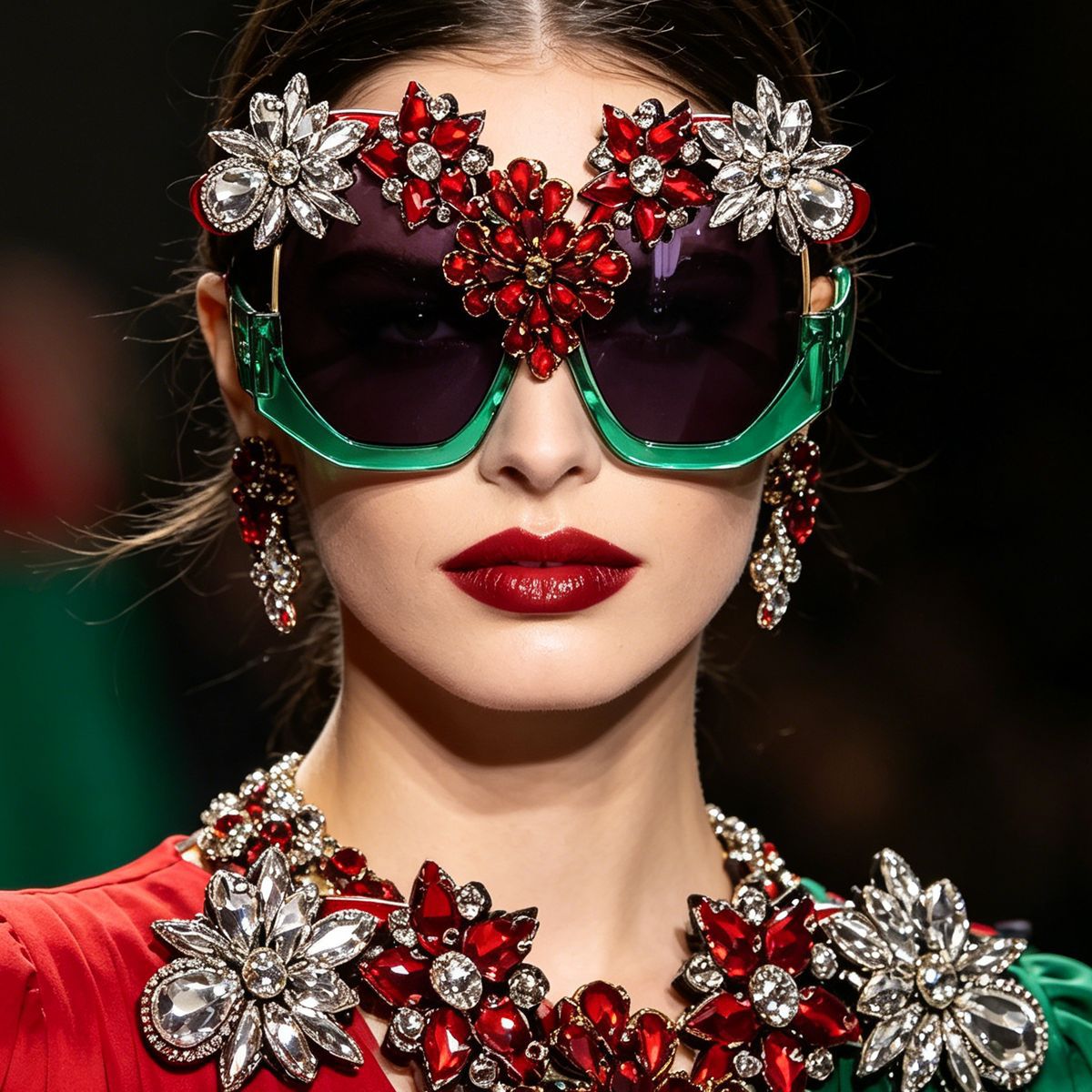Damen Glamouröse Sonnenbrille mit funkelnden Kristallblüten Karnz