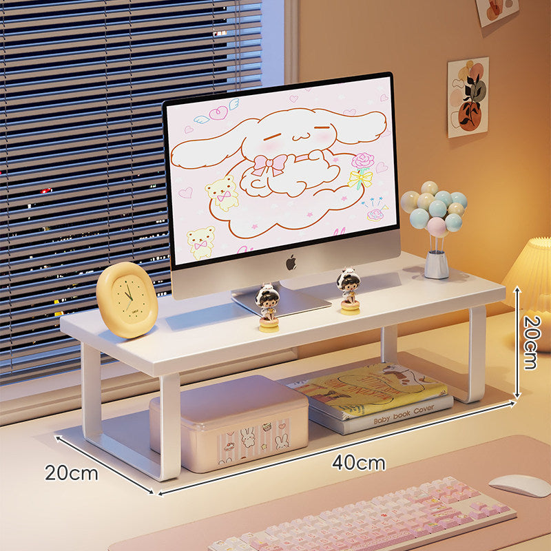 Kompakte Holz-Desktop-Monitorerhöhung mit Metallbeinen und unterer Ablagefläche
