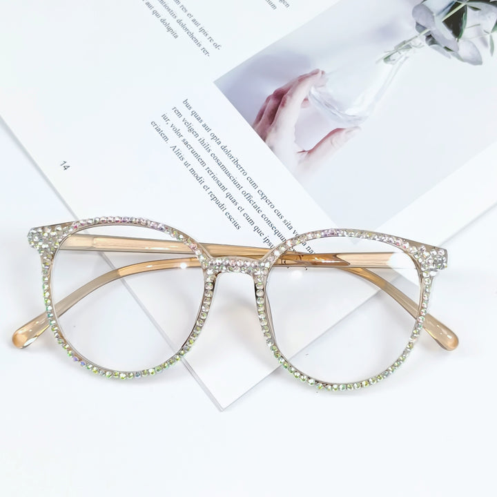 Damen Stylische Katzenaugen-Brille mit funkelndem Strassbesatz Karnz