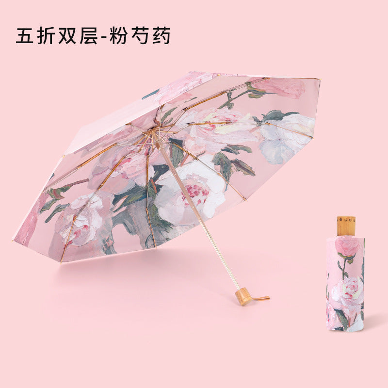 Damen elegante Falt-Regenschirm mit floralen Mustern Karnz