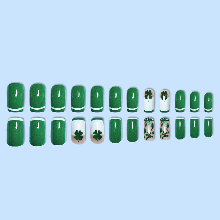 Glamouröses Press-On Nagelkunst-Set mit Kleeblattmotiv Karnz