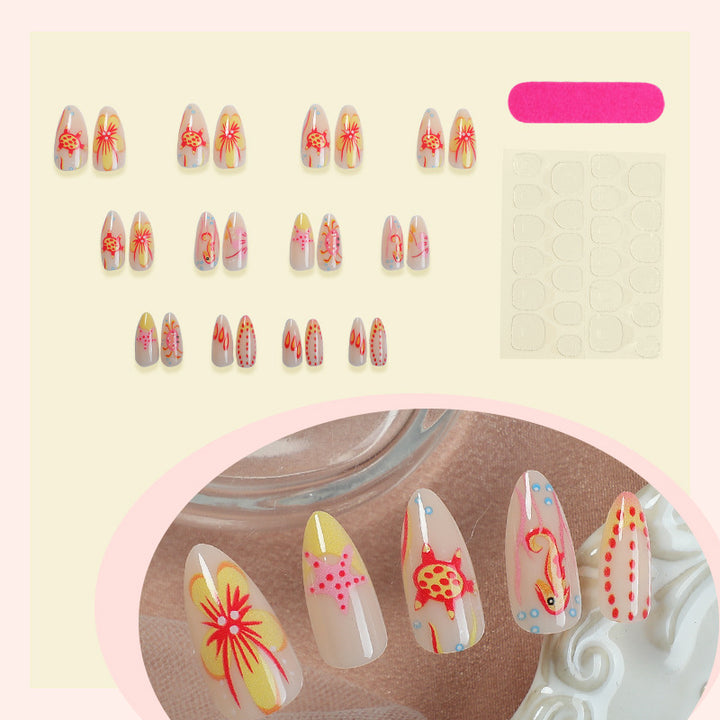 Künstlerisches Press-On-Nagelset mit floralen und bunten Designs Karnz