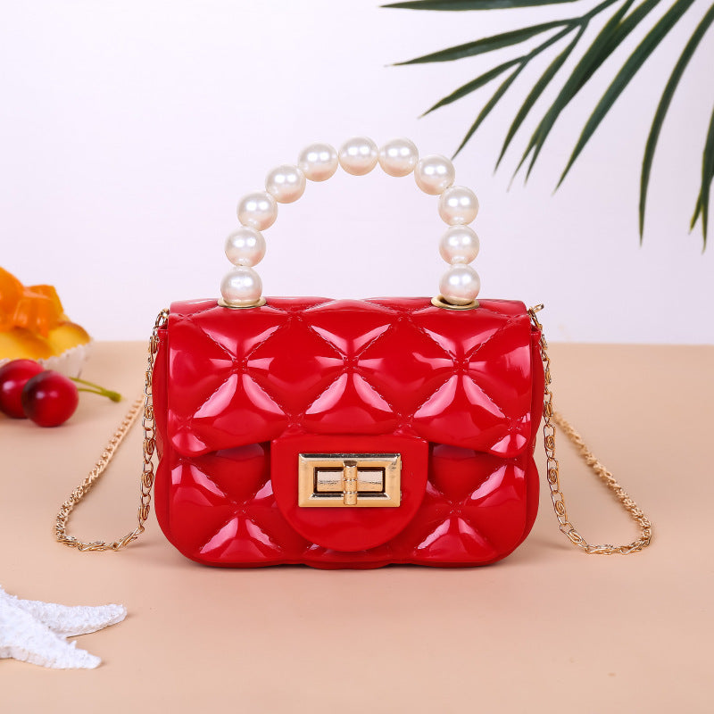 Damen elegante Handtasche mit Perlenhenkel Karnz