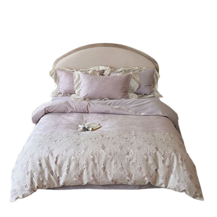 Ausschnitt Floral Bestickte Baumwolle Bettbezug Set mit Ösen Rüsche Kissenbezüge