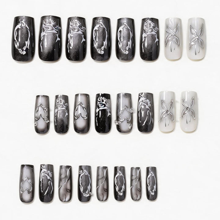 Künstlerisches Langes Press-On Nageldesign Karnz