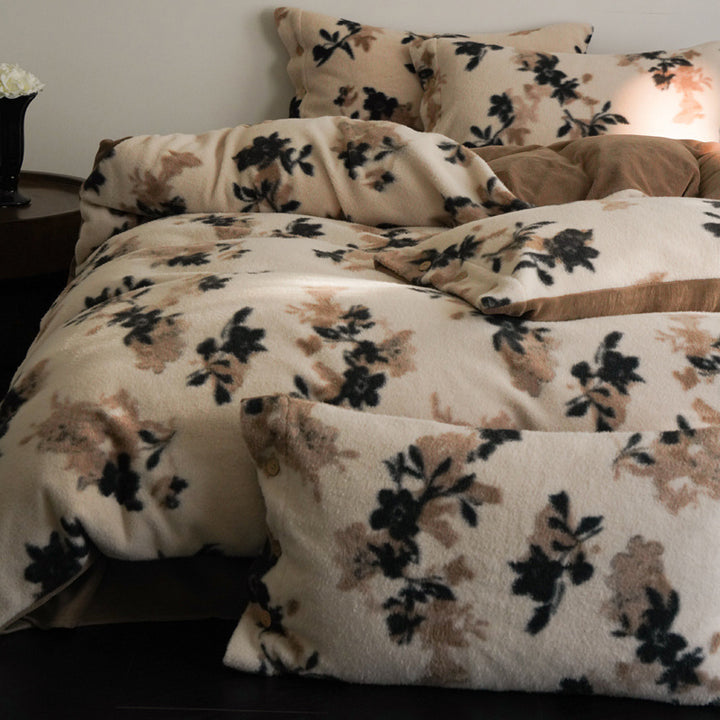 Kuschelige Mikrofaser-Fleece-Bettgarnitur mit floraler Velours-Struktur