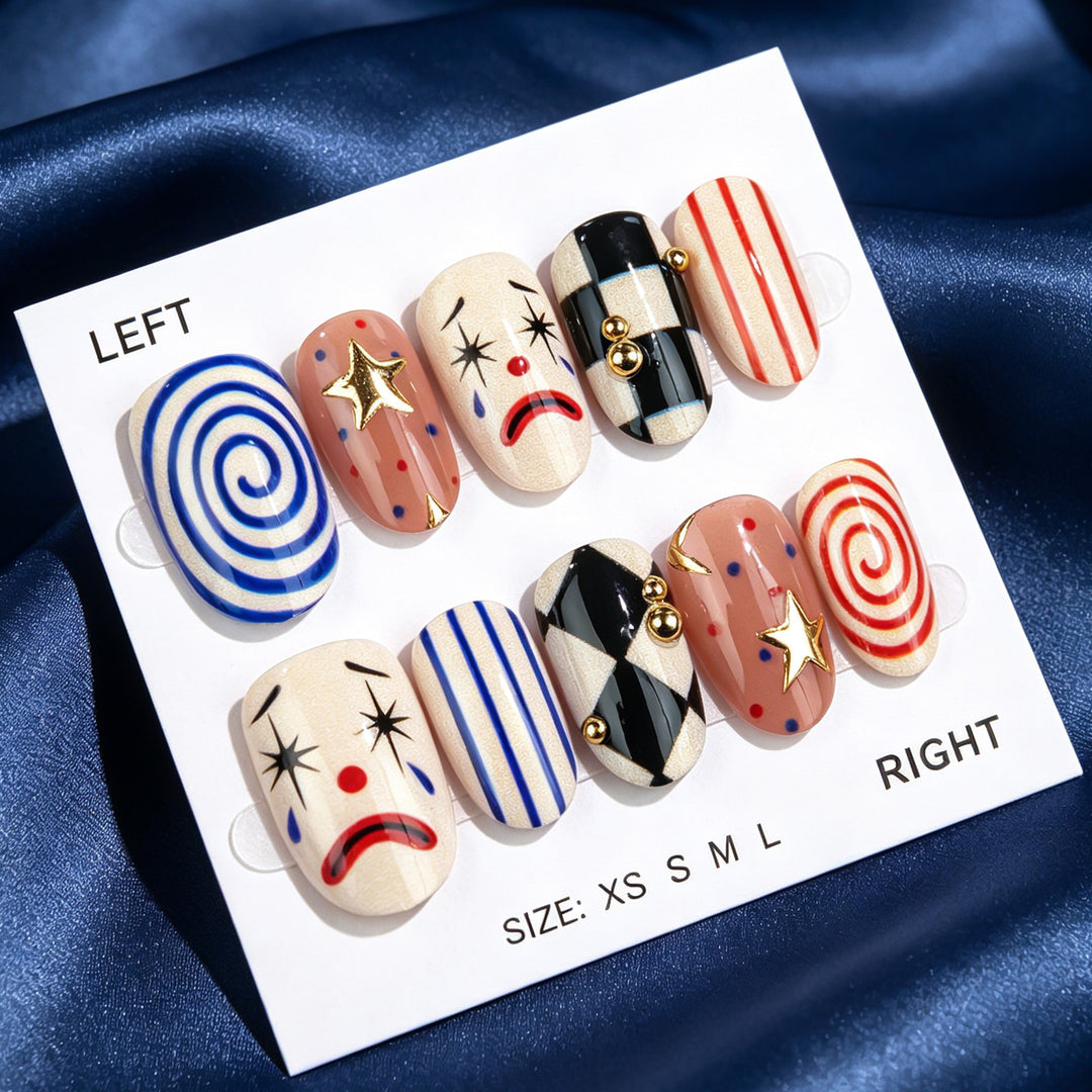 Künstlerisches Clown-Themen Press-On Nagel Set