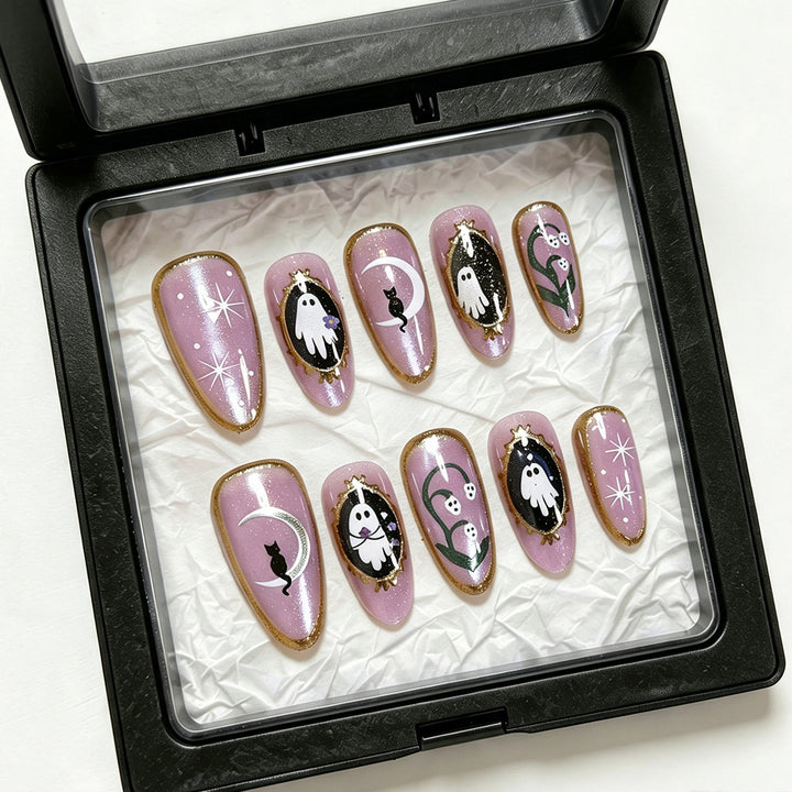 Halloween-Themen Gespenst und Katze Press-On Nail Art Set Karnz
