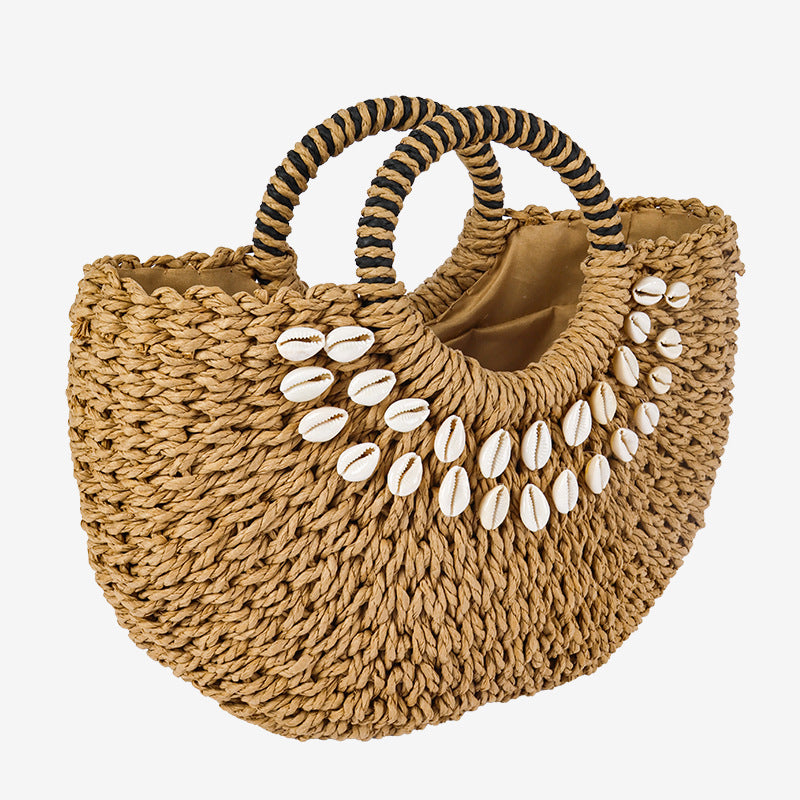 Damen Exklusive Korbtasche mit Muscheldekor Karnz