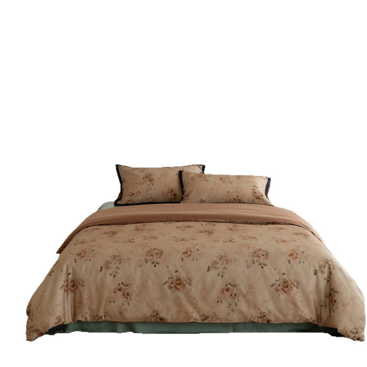 Bettwäsche-Set aus Baumwollsatin mit floralem Vintage-Rosenprint und kontrastierender Paspel