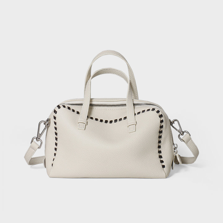 Gepunktetes Leder Arztstil-Satteltasche mit Whipstitch-Trimm und abnehmbarem Crossbody-Gurt