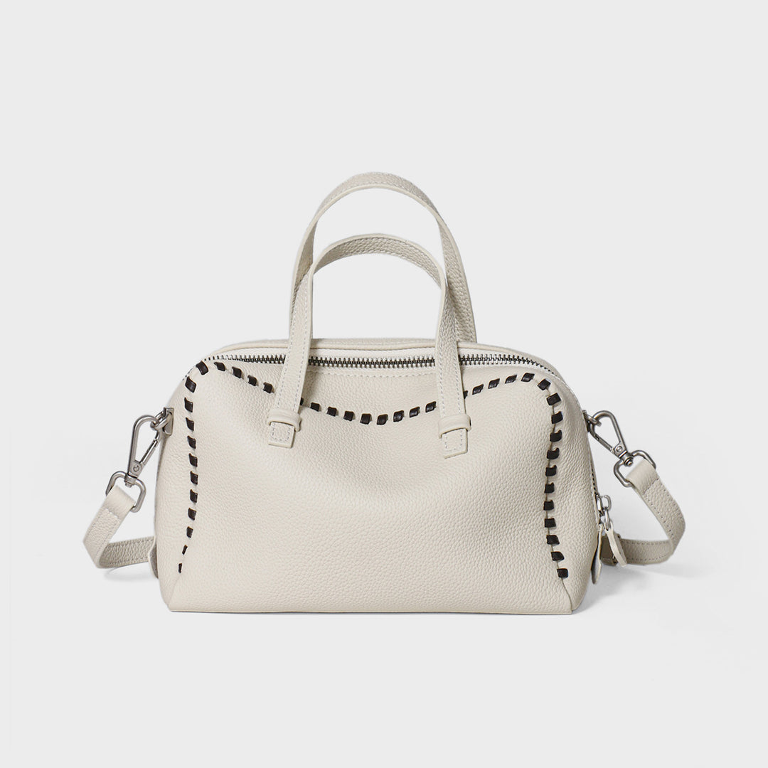 Gepunktetes Leder Top-Handle Crossbody Satchel mit Whipstitch-Besatz