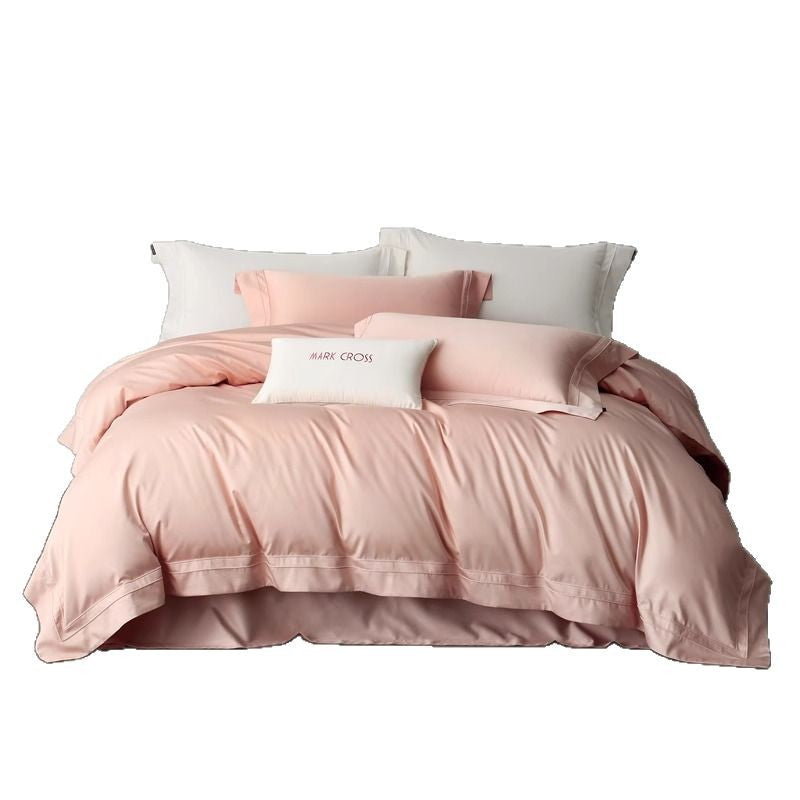 Langstapel-Baumwoll-Satin Bettdeckenbezug Set mit doppelt gesticktem Saum & Umschlag-Kissenbezügen