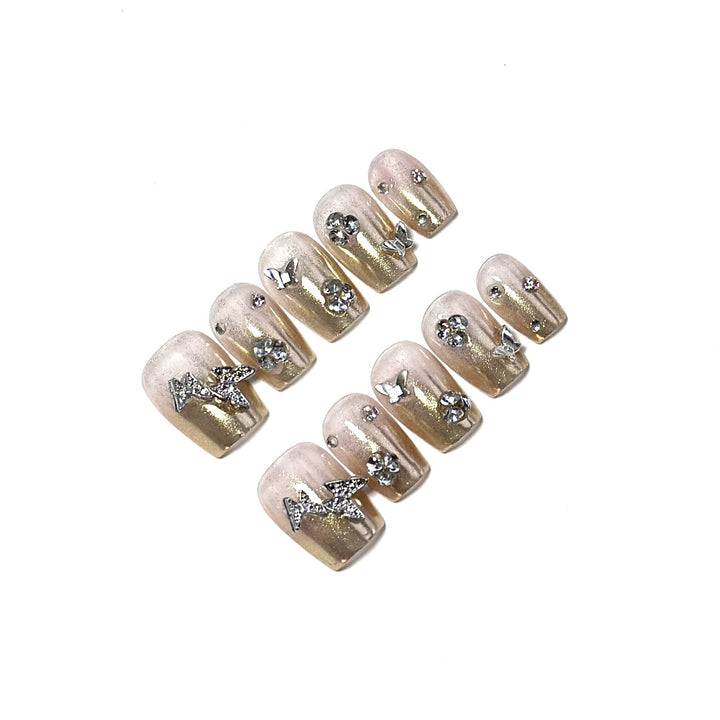 Dekoratives, mit Strass verziertes Press-On-Nagel-Set