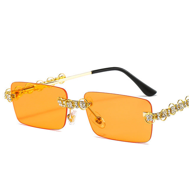 Damen Designer-Sonnenbrille mit funkelndem Rahmen und rechteckigem Glas Karnz