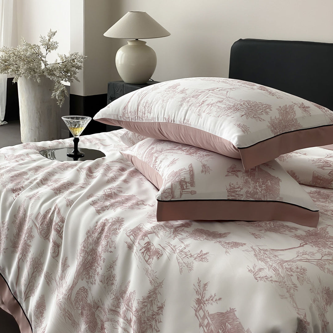 Luxuriös Wendbare Satin-Baumwolle Bettwäsche Set mit Toile Landschaftsdruck